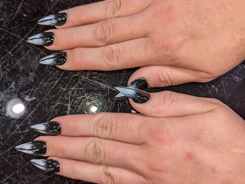 Black and silver stiletto nails